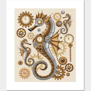 Steampunk Seahorse Vintage Surreal Art Posters and Art